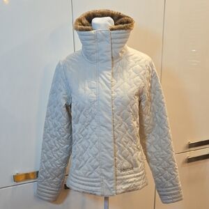 Marmot Quilted Faux Fur Collar Puffer Jacket Cream Size Small
